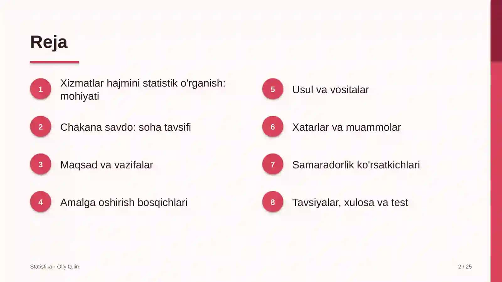 Chakana savdoda xizmatlar hajmini statistik o'rganish 2