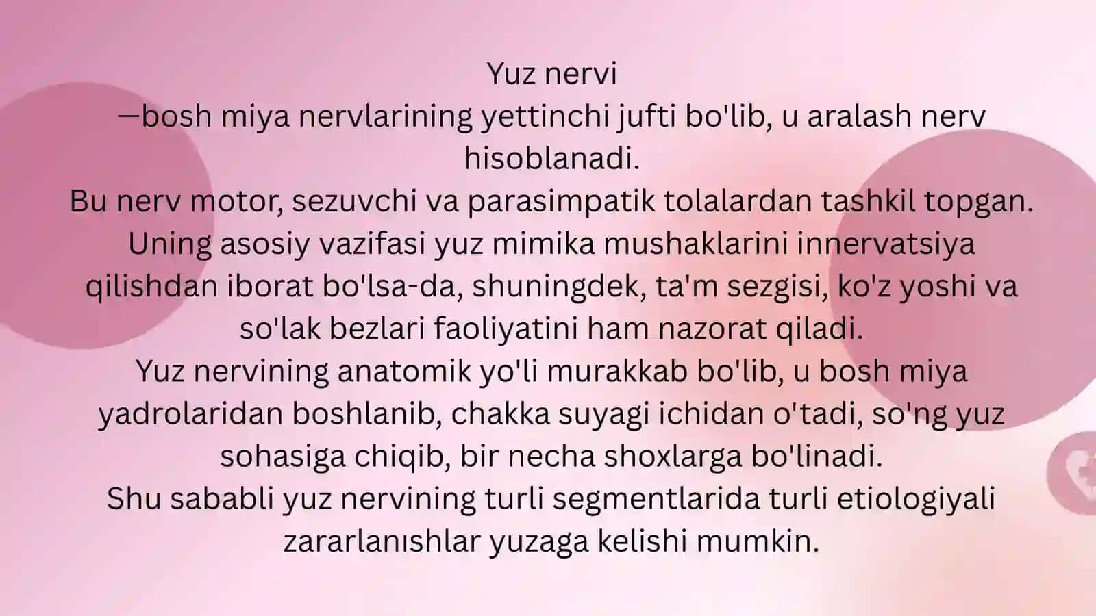 Yuz Nervi anatomiyasi
va kasalliklari 2