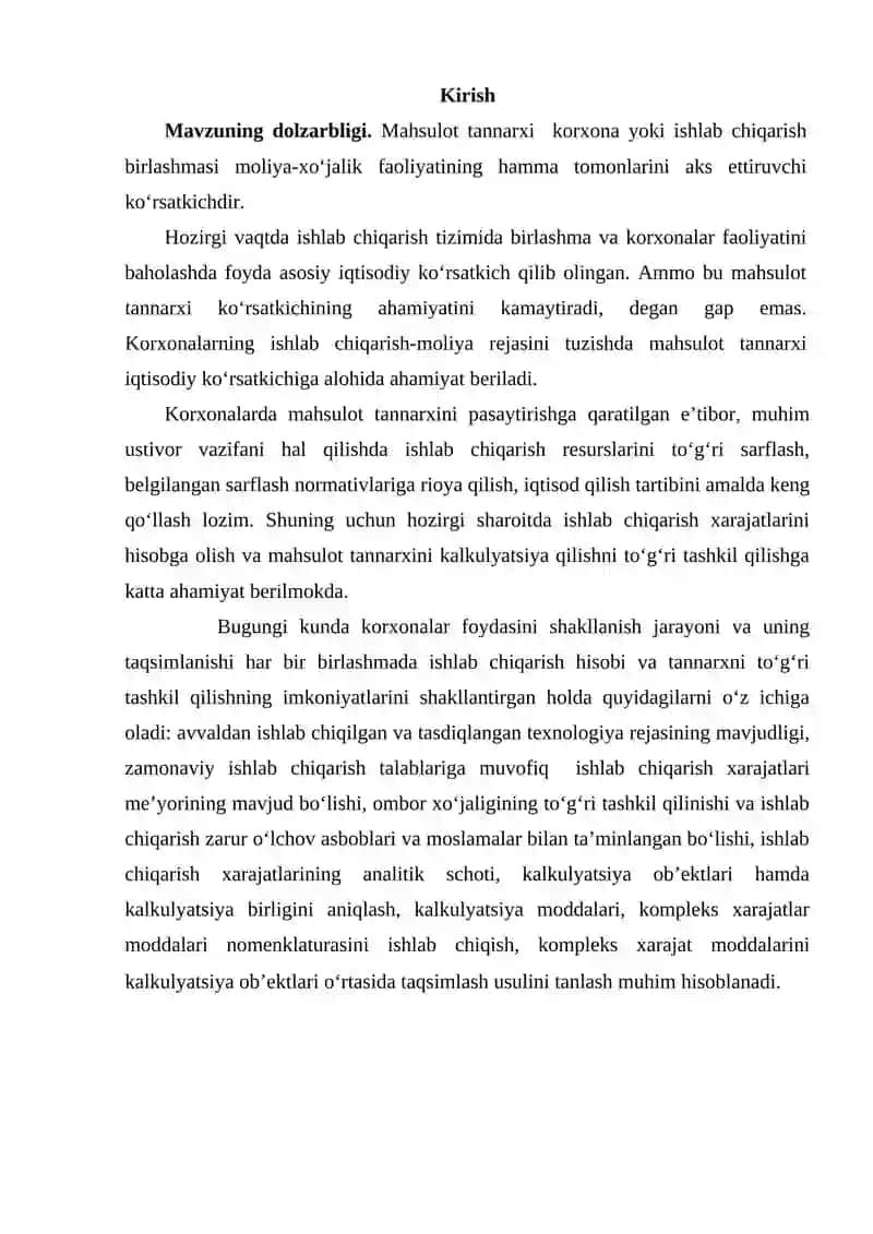 Mahsulot tannarxi 2