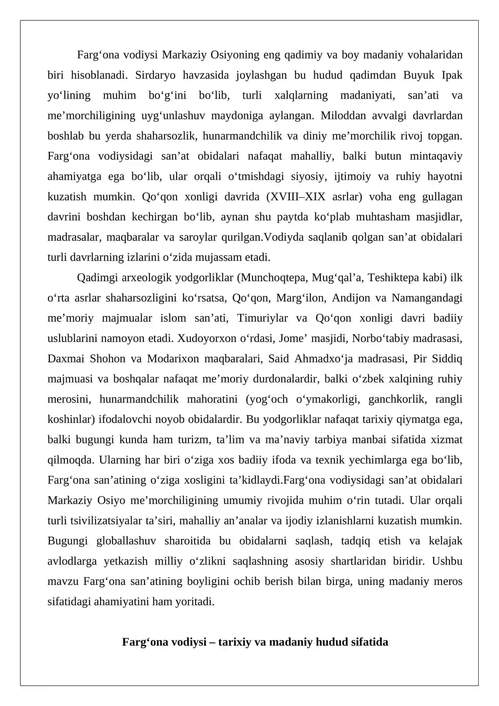 Farg‘ona vodiysidagi san’at obidalari 2