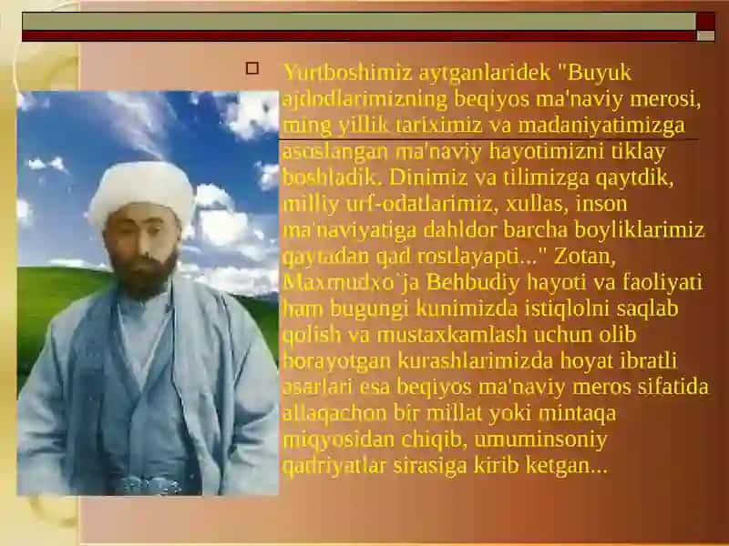 Maxmudxo`ja Behbudiyning hayot faoliyati 2