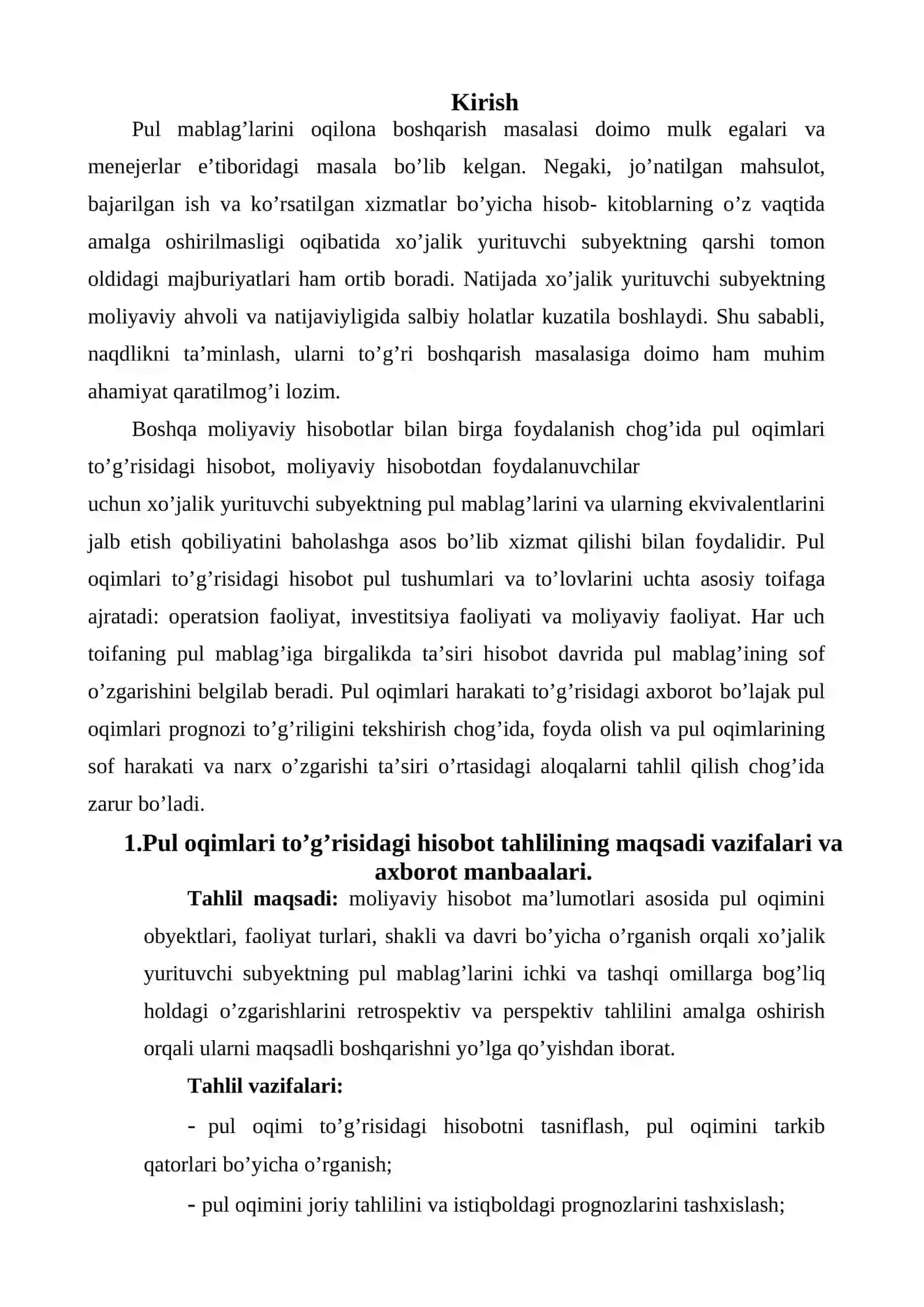 Pul oqimlari tahlili 2