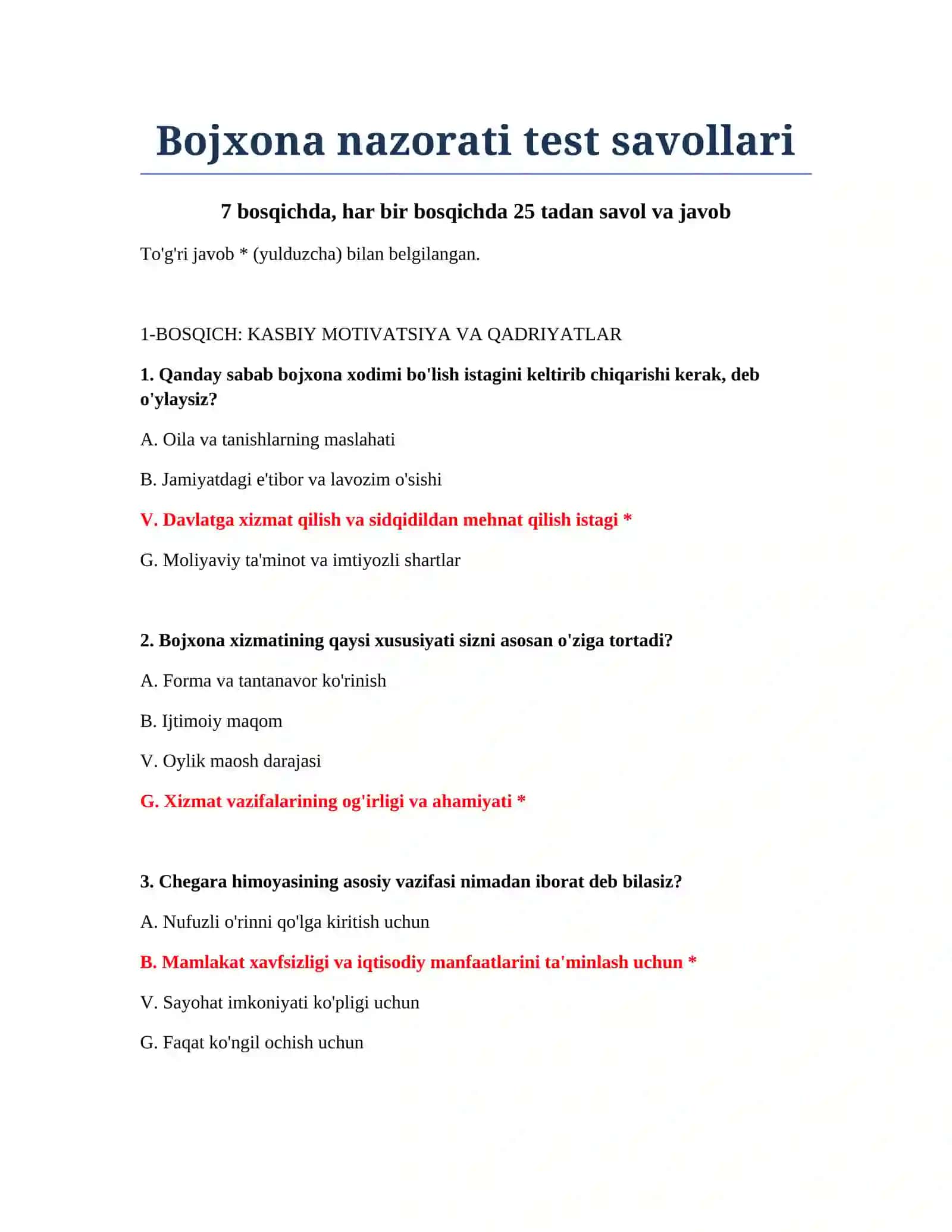 Bojxona nazorati test savollari 2