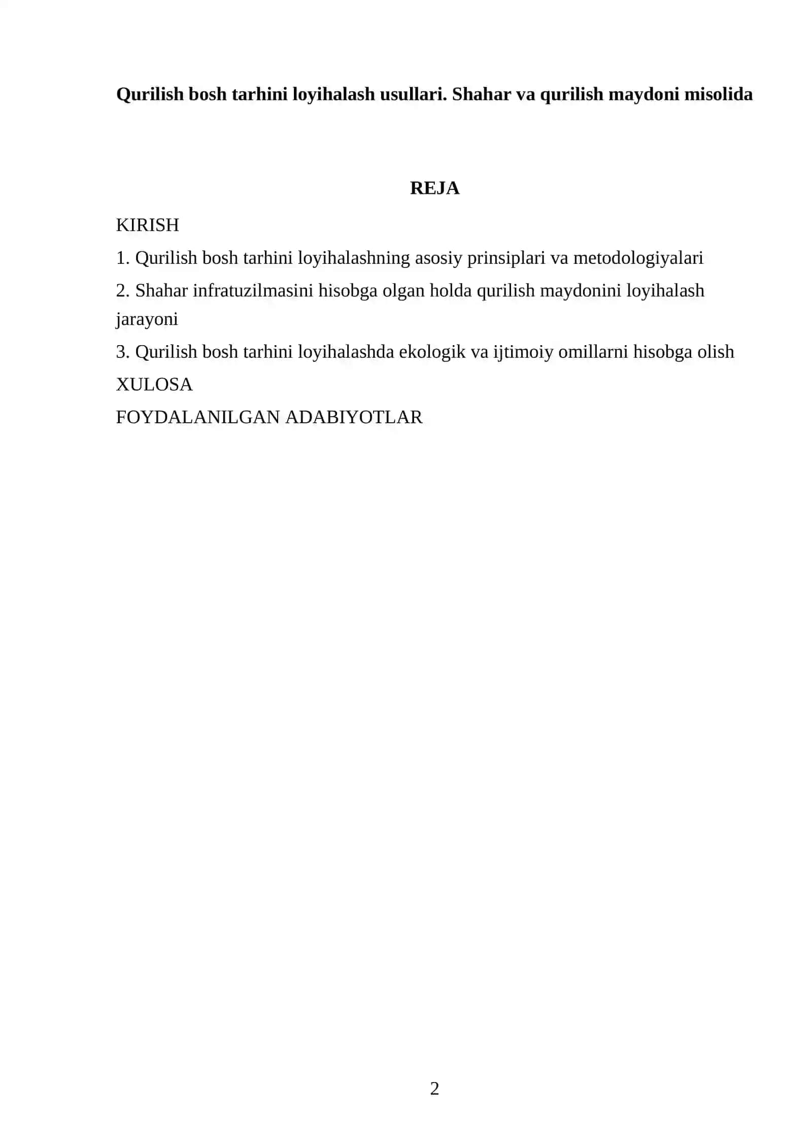 Qurilish bosh tarhini loyihalash usullari 2