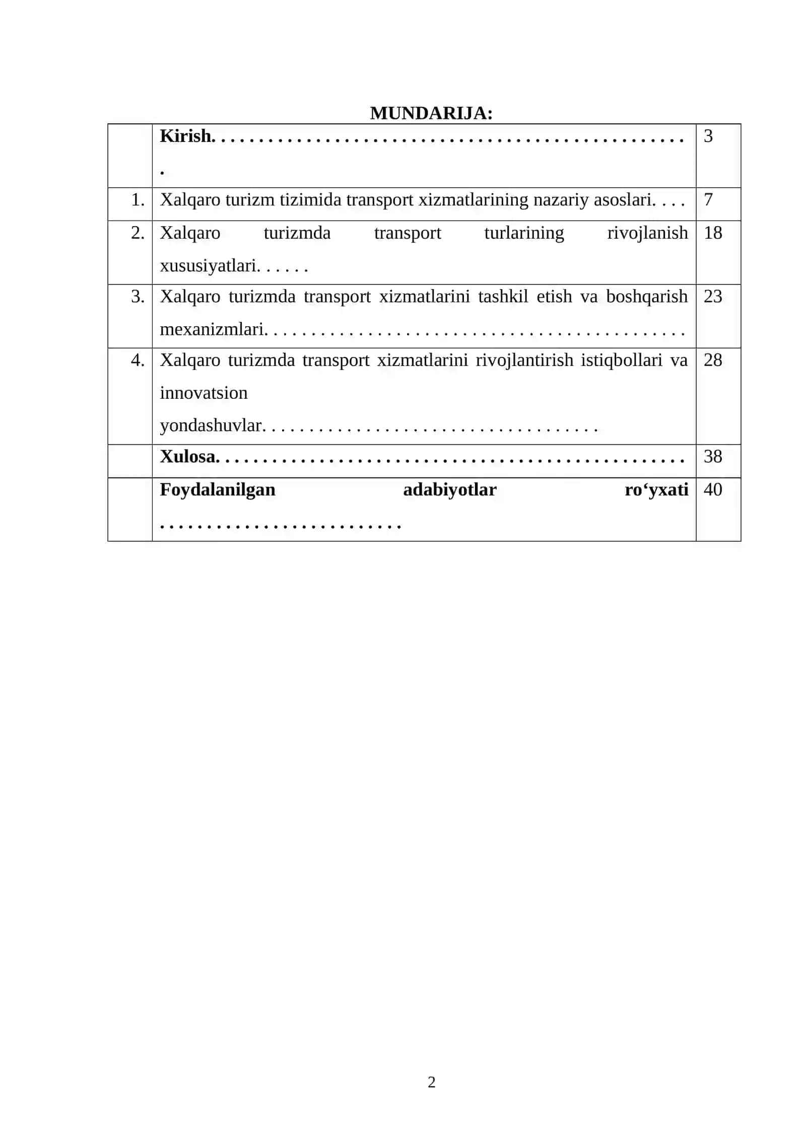 XALQARO TURIZMDA TRANSPORT XIZMATLARI 2