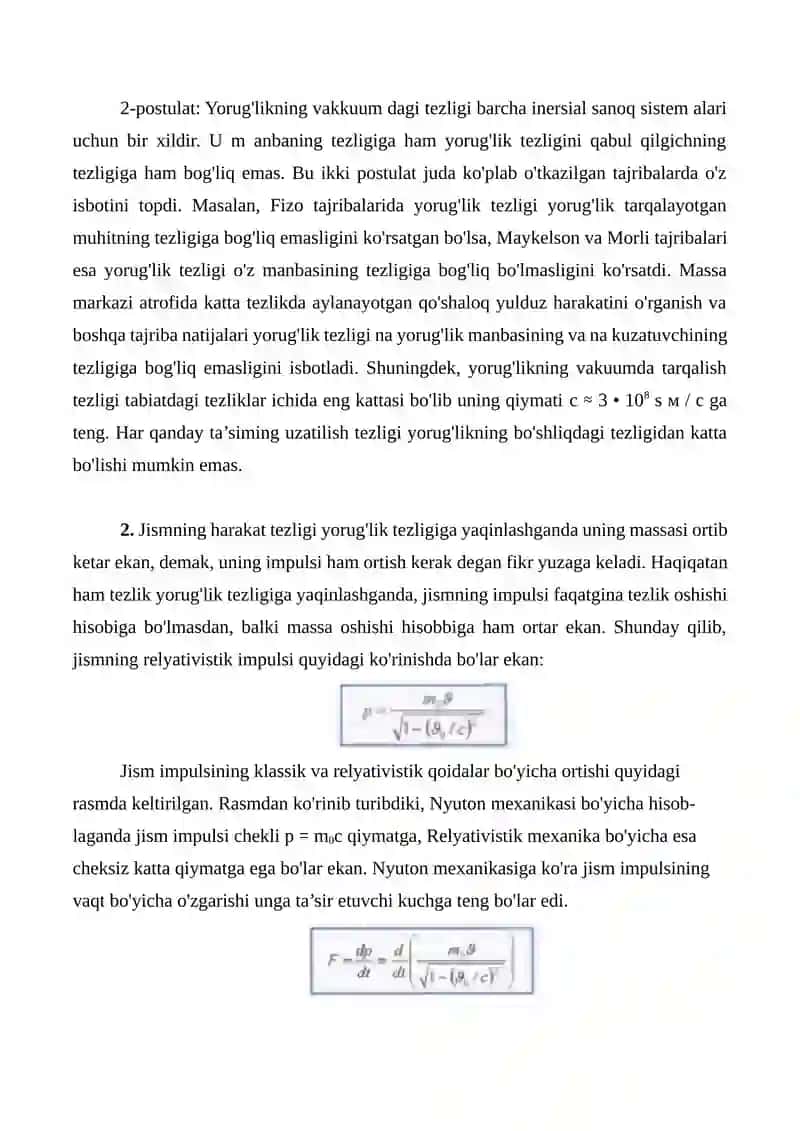 Nisbiylik nazariyasi elementlari 2