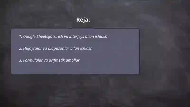 Google sheets bilan ishlash 2