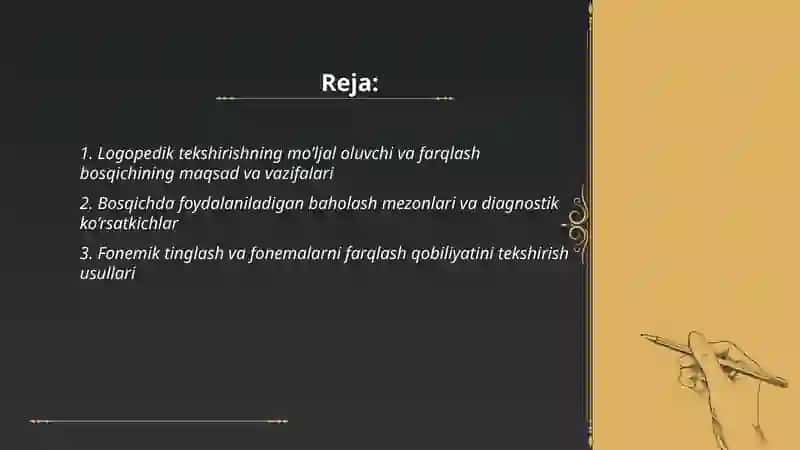 Logopedik tekshirishning mo’ljal oluvchi va farqlash bosqichi 2