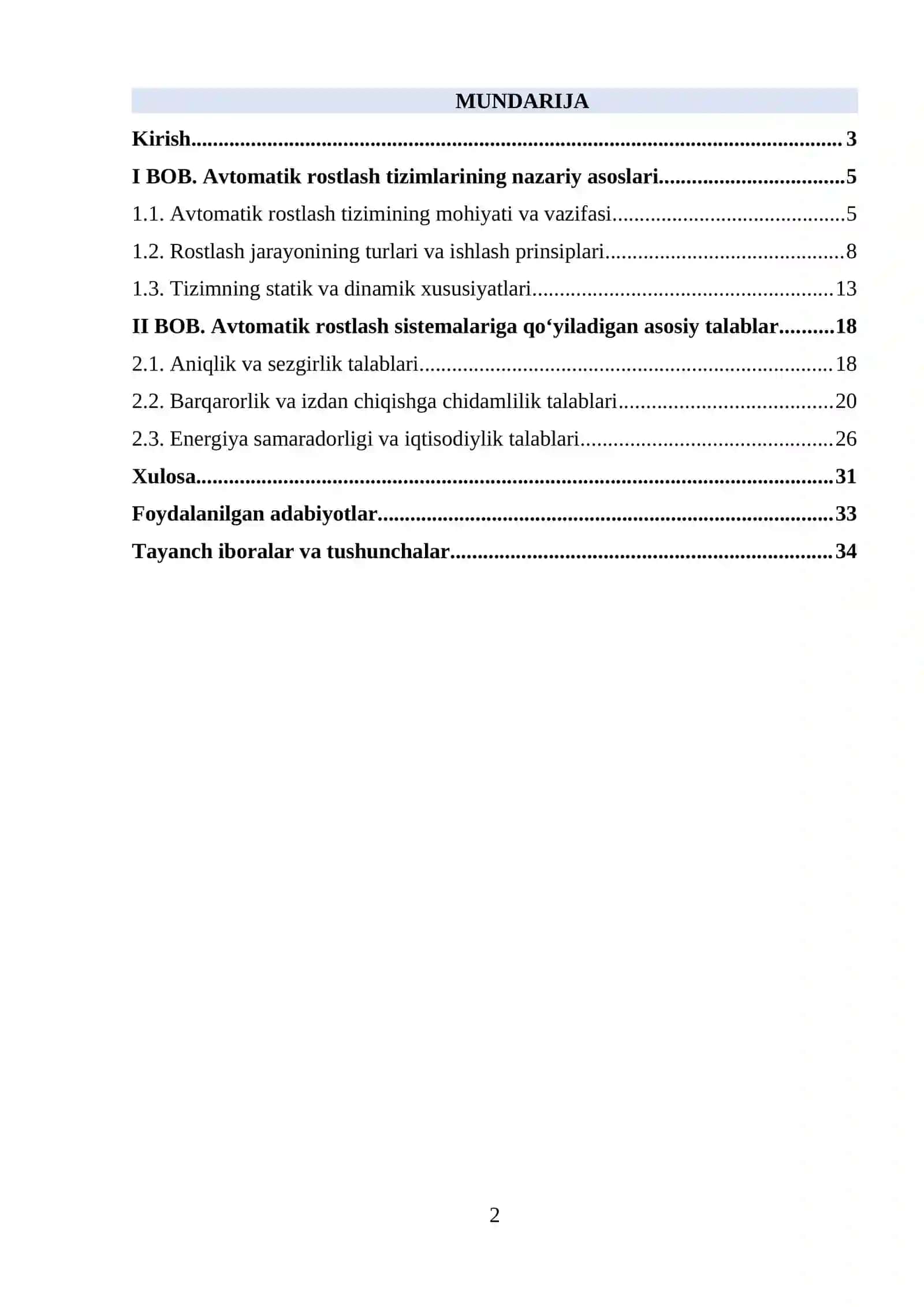 Avtomatik rostlash tizimlarining nazariy asoslari 2