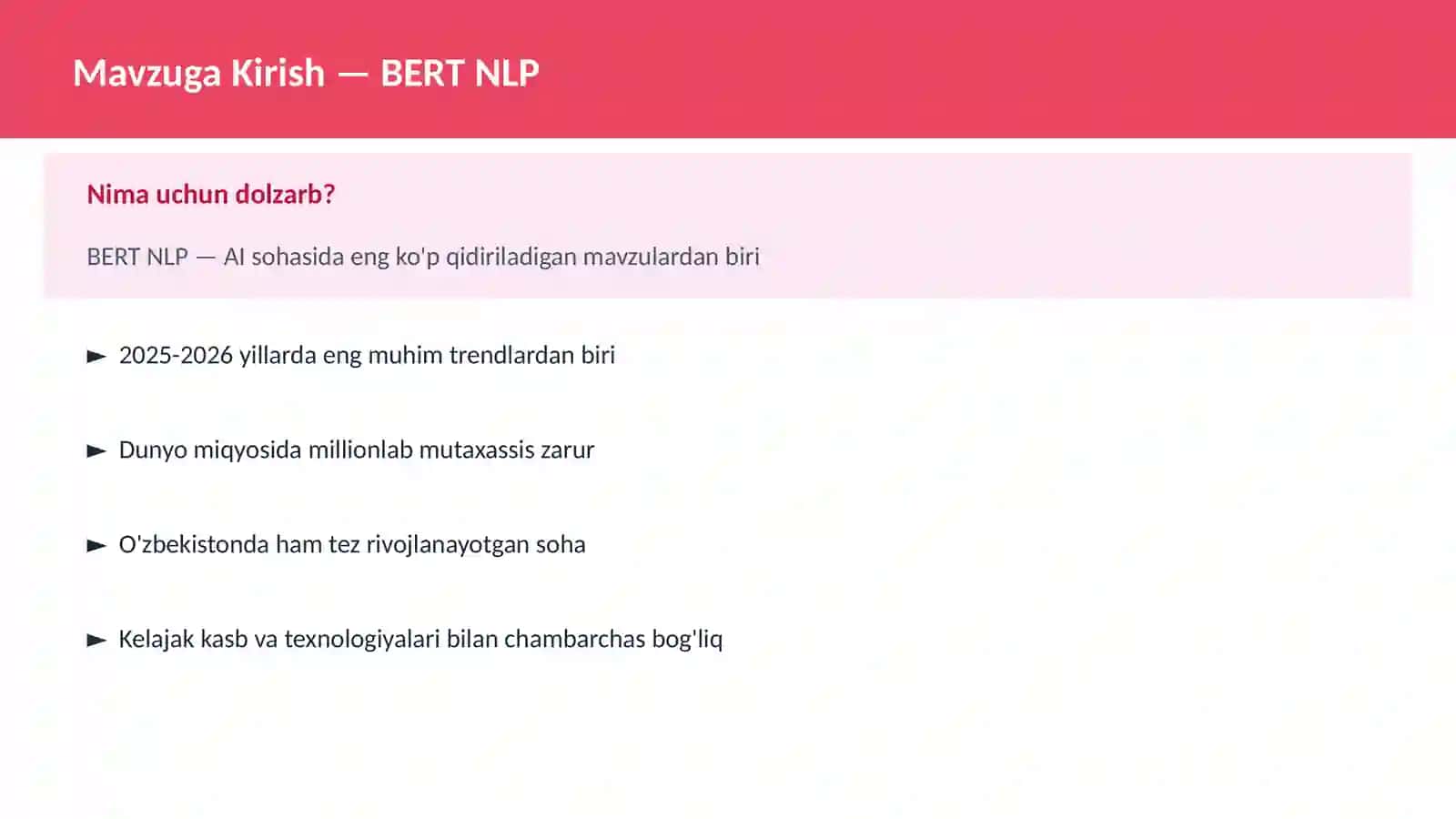 AI | DEEP LEARNING VA NEYRON TARMOQLAR BERT NLP 2