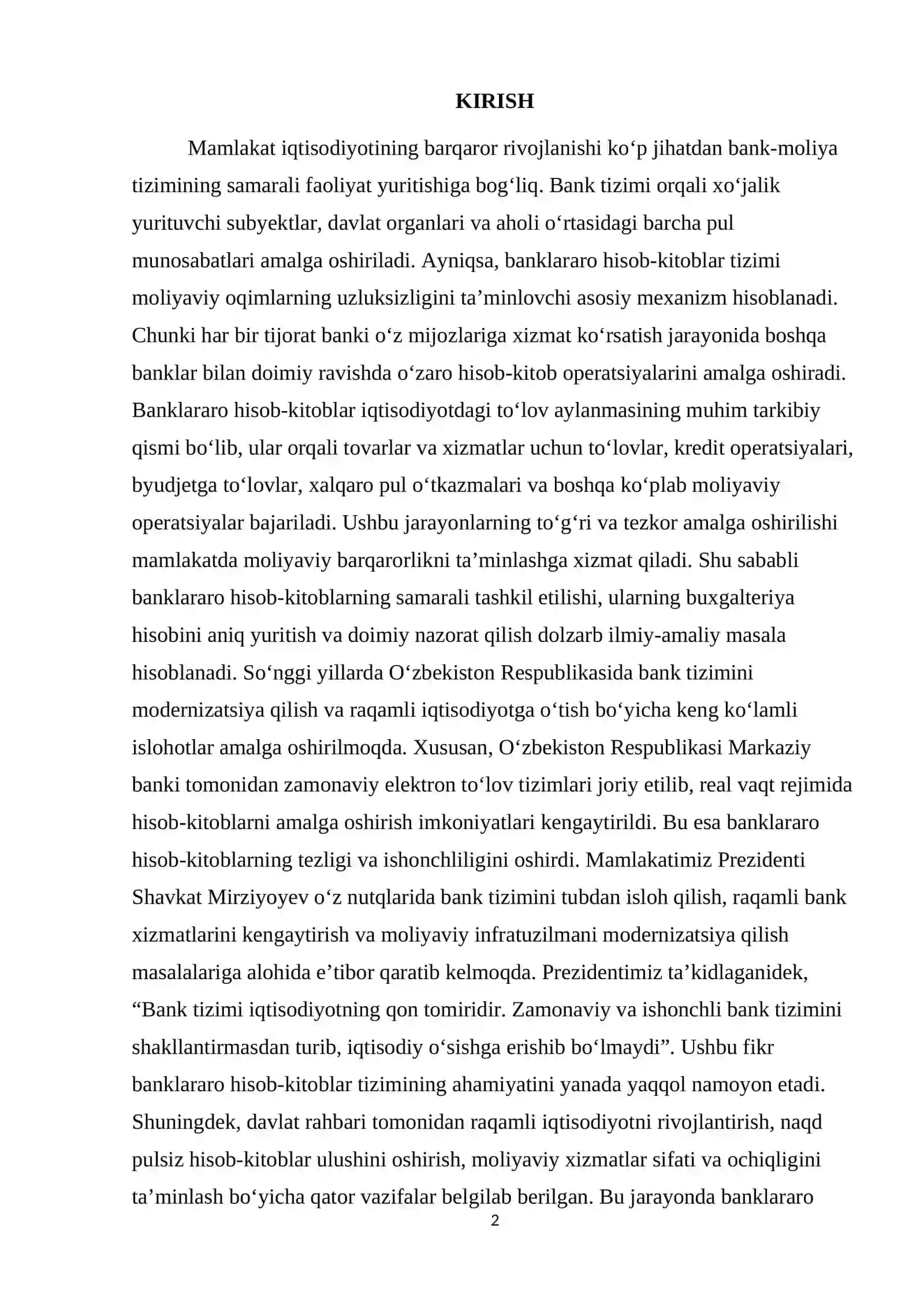 Banklararo hisob kitoblar hisobi 2