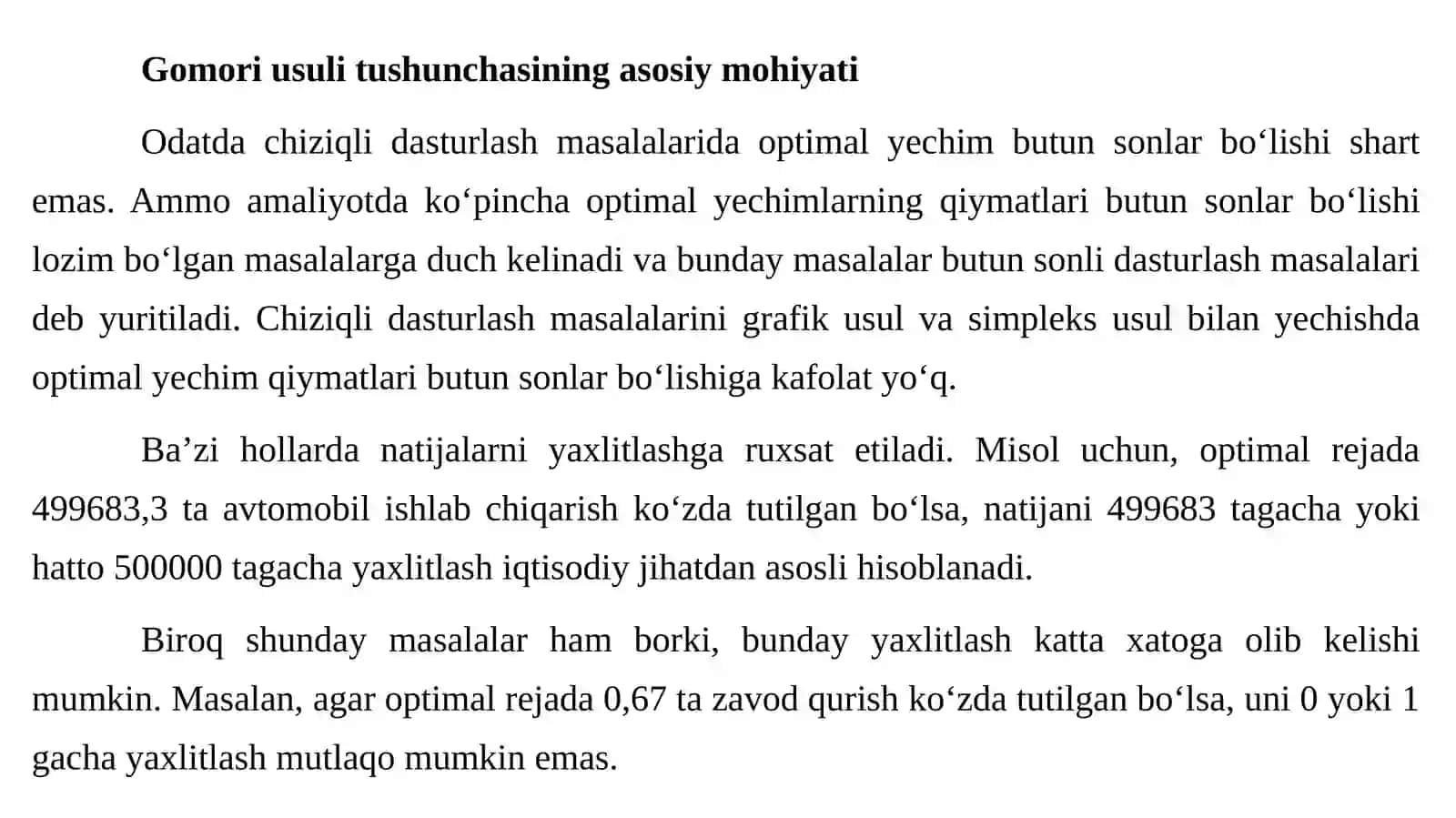 CHIZIQLI DASTURLASH MASALASI. GOMORI USULI 2