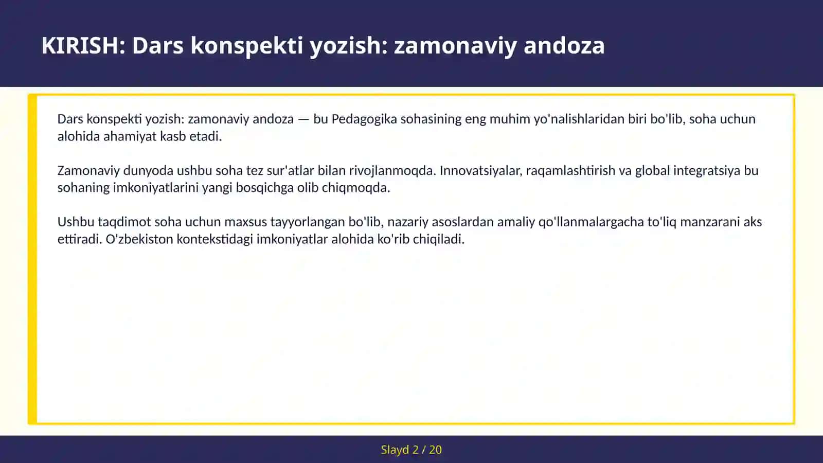 Dars konspekti yozish: zamonaviy andoza 2