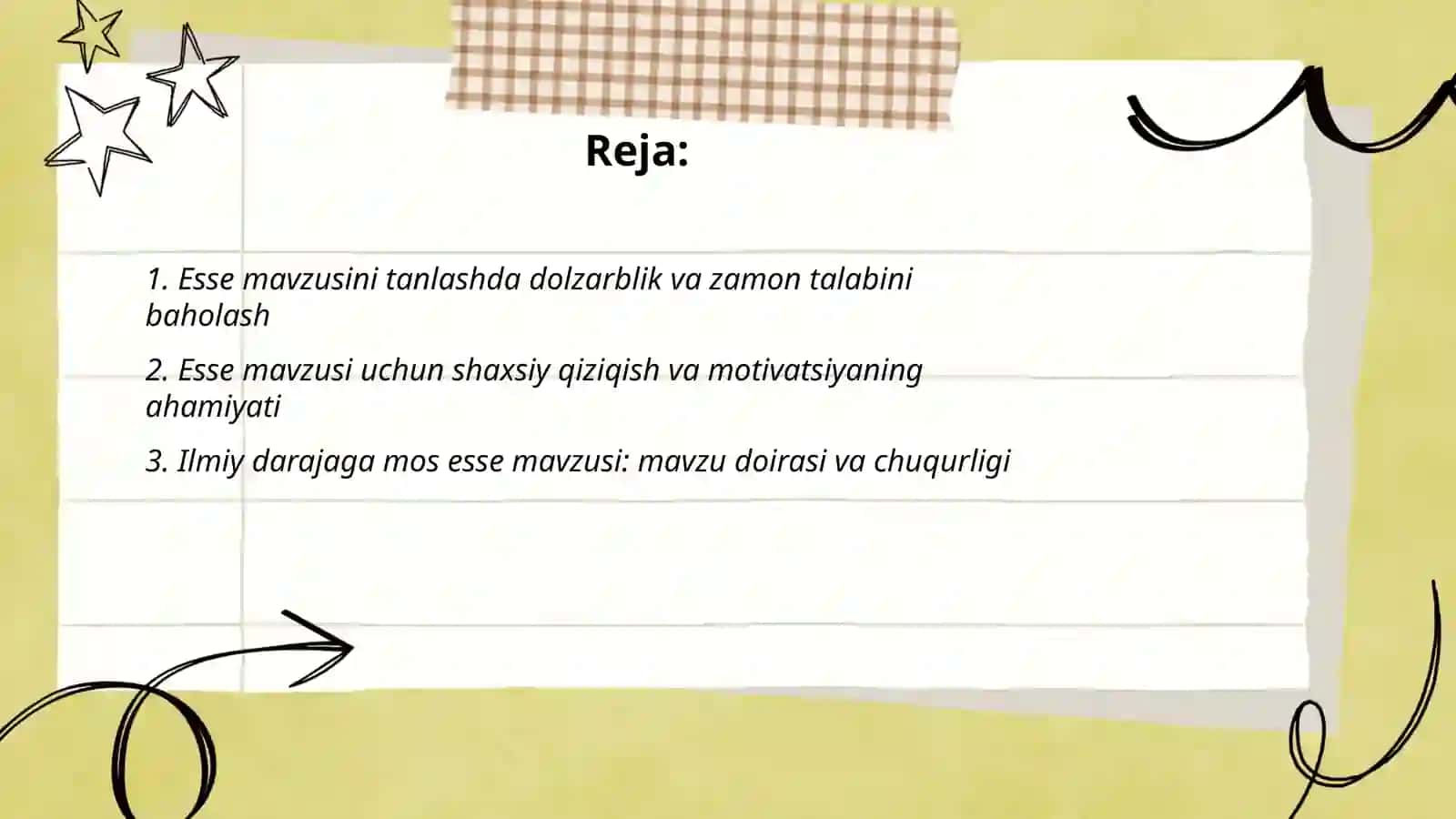 Esse uchun mavzu tanlash 2