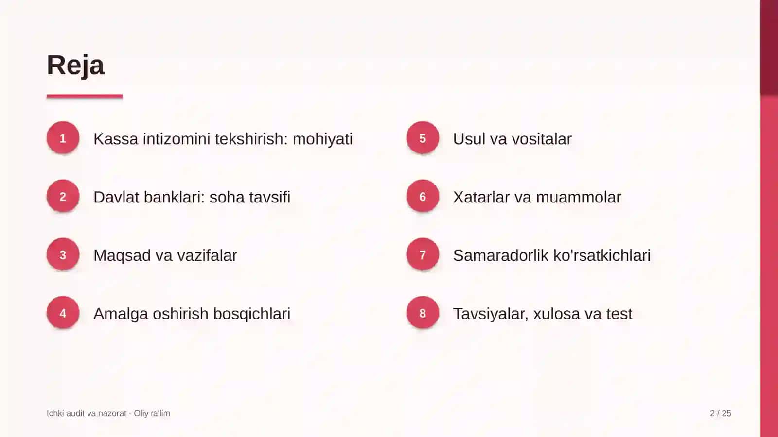OLIY TA'LIM: Kassa intizomini tekshirish 2