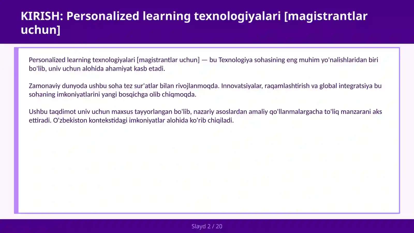 Personalized learning texnologiyalari [magistrantlar uchun] 2