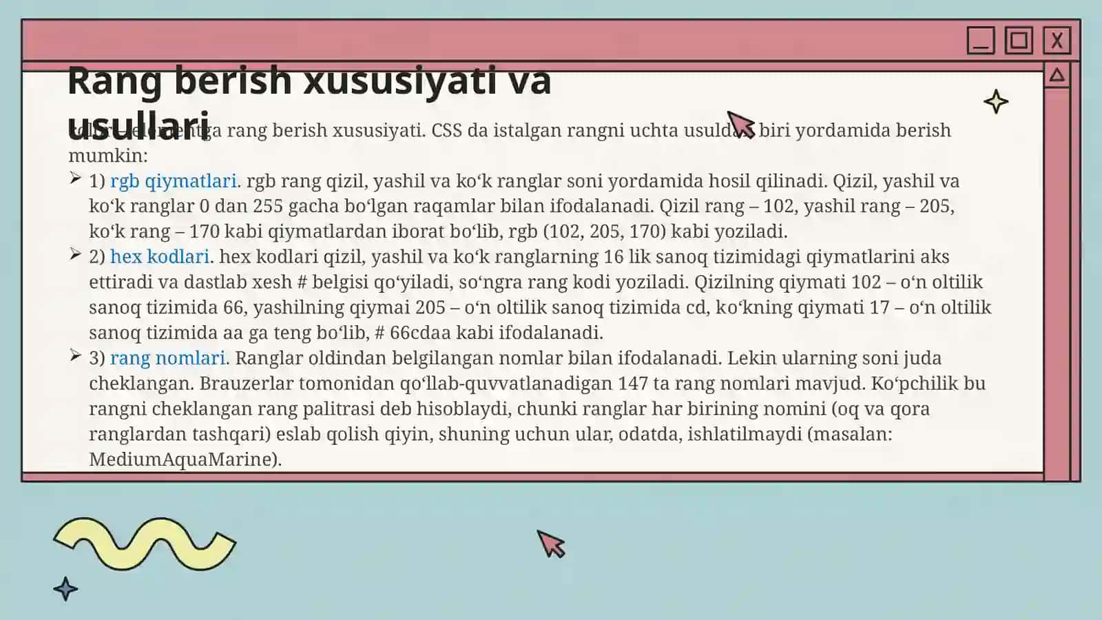 RANGLAR BILAN ISHLASH 2
