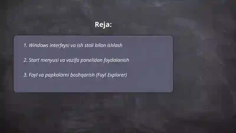 Windows operatsion sistemasida ishlash 2