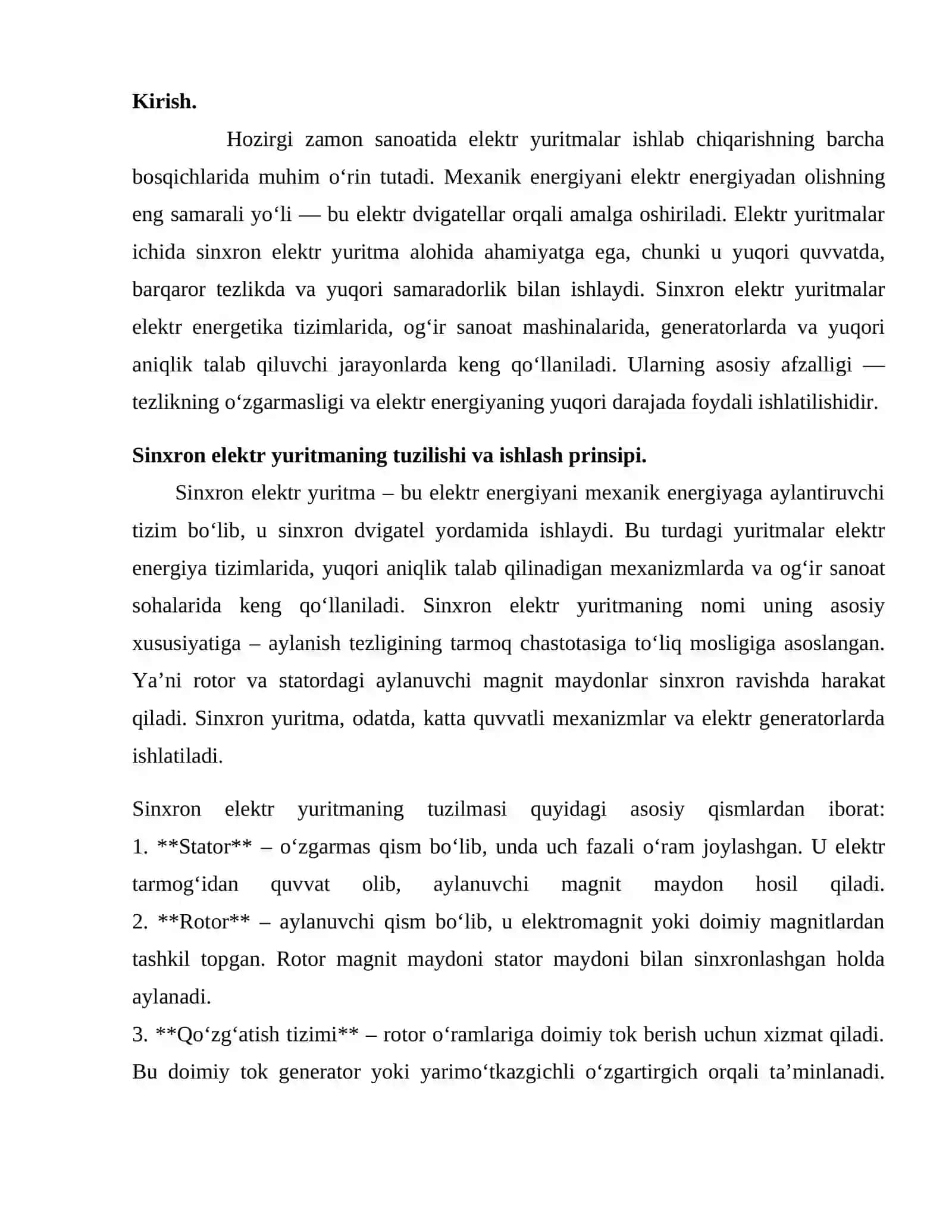 Sinxron elektr yuritma va uning afzalliklari 2