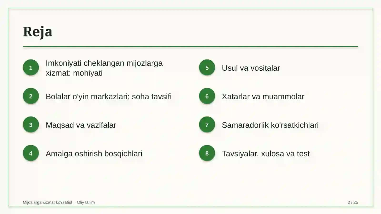Mijozlarga xizmat ko'rsatish · Oliy ta'lim 2