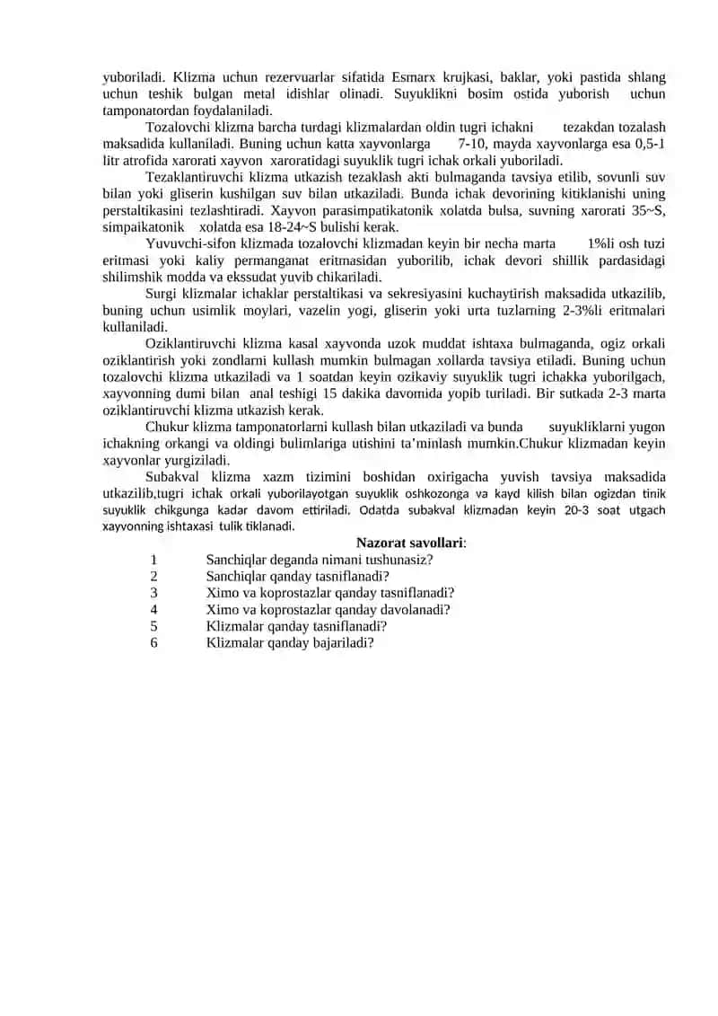 SANCHIQLARNI DAVOLASH 2