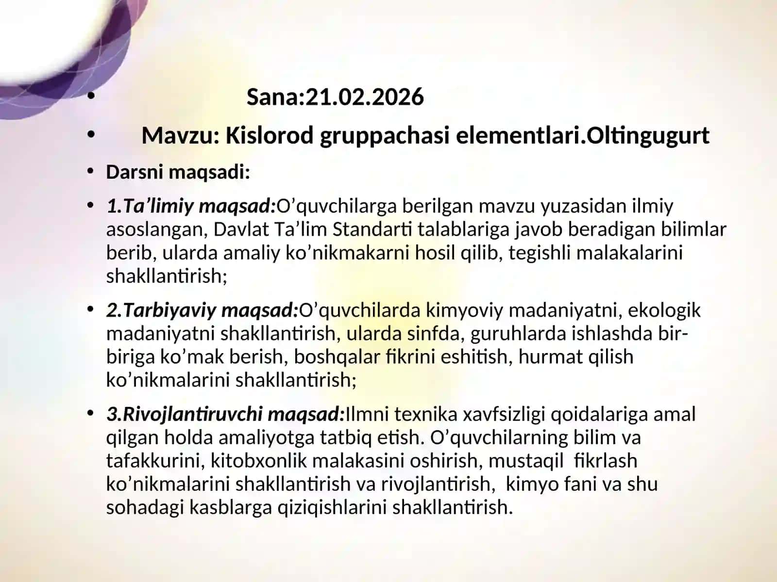 Kislorod guruhchasi elementlari 2
