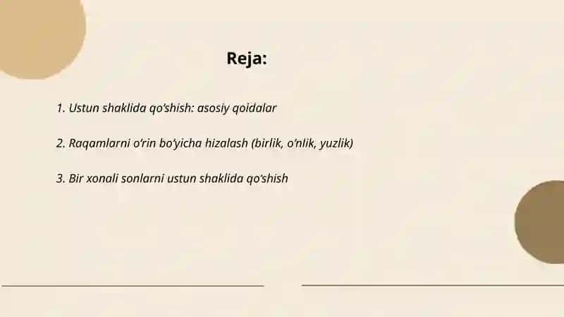 Ustun shaklida qo'shish va ayirish 2