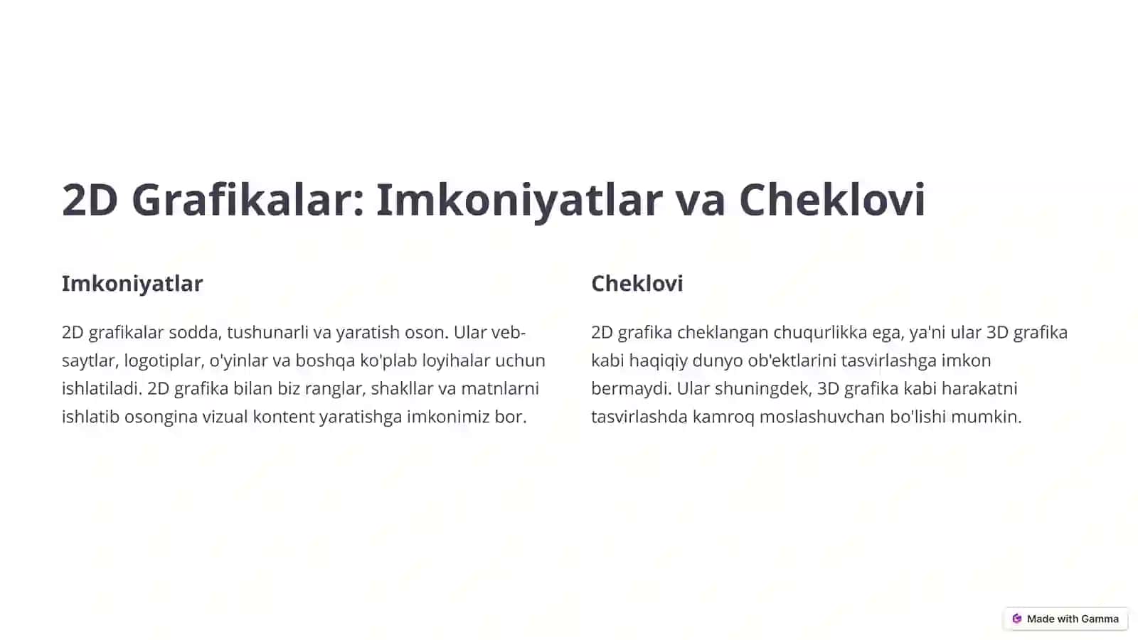 2D va 3D Grafika: Qiyoslash va Imkoniyatlar 2