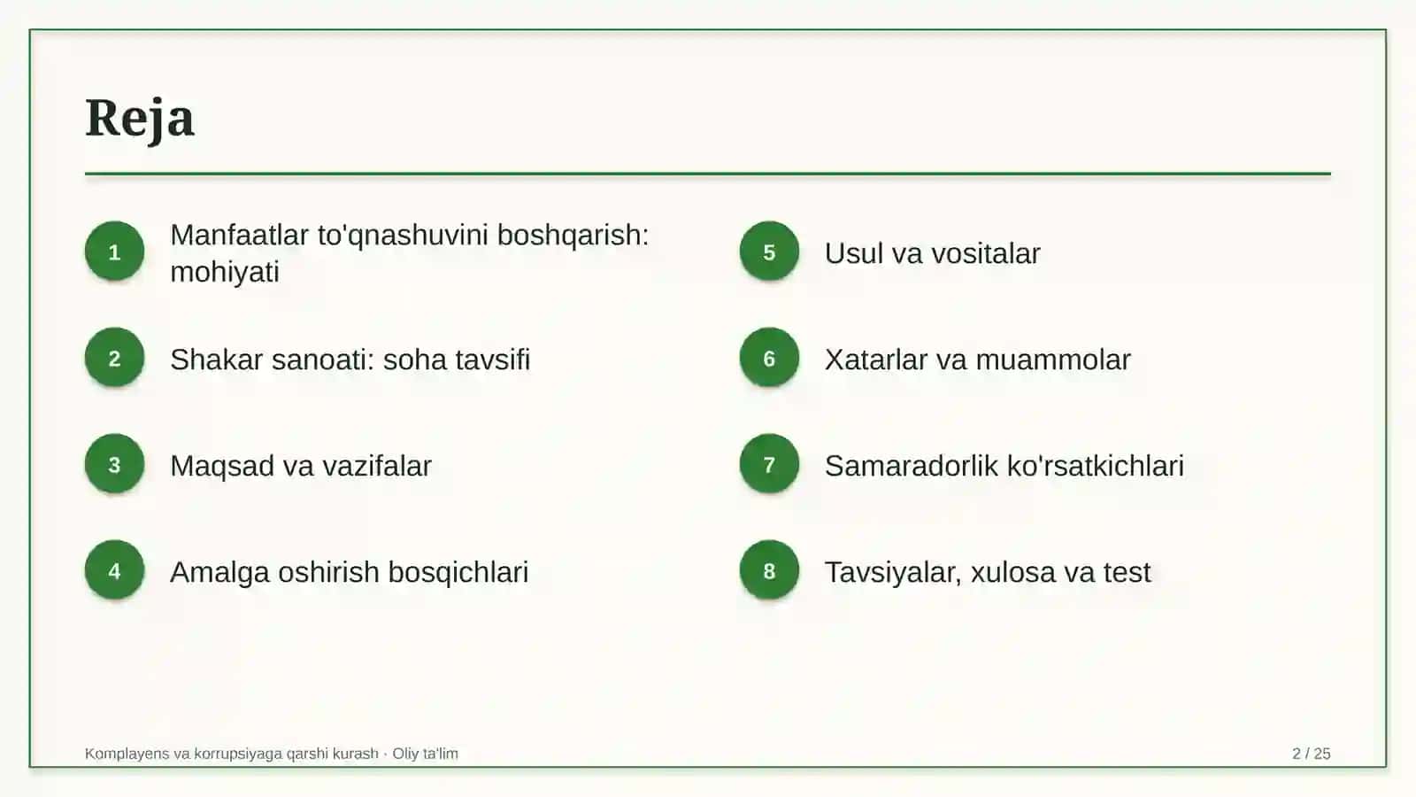Shakar sanoatida manfaatlar to'qnashuvini boshqarish 2