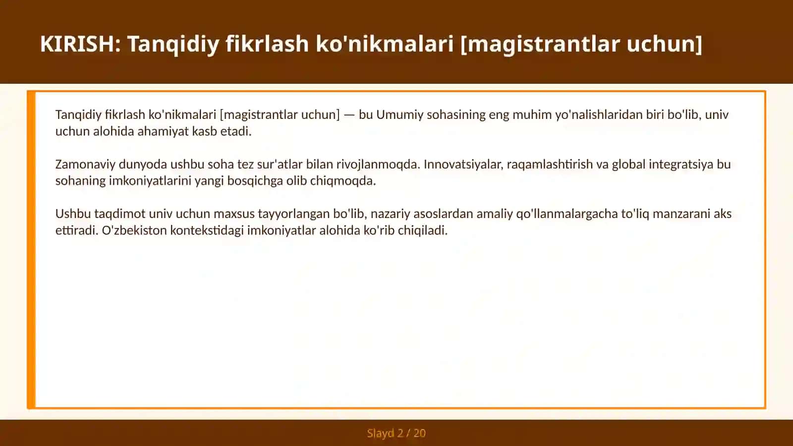 Tanqidiy fikrlash ko'nikmalari [magistrantlar uchun] 2