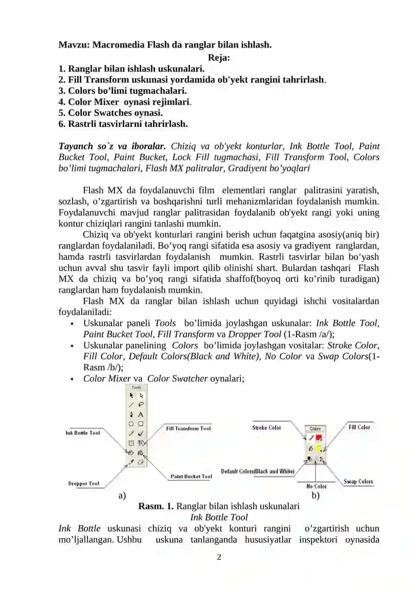 "MACROMEDIA FLASH DA RANGLAR BILAN ISHLASH" REFERATI 2
