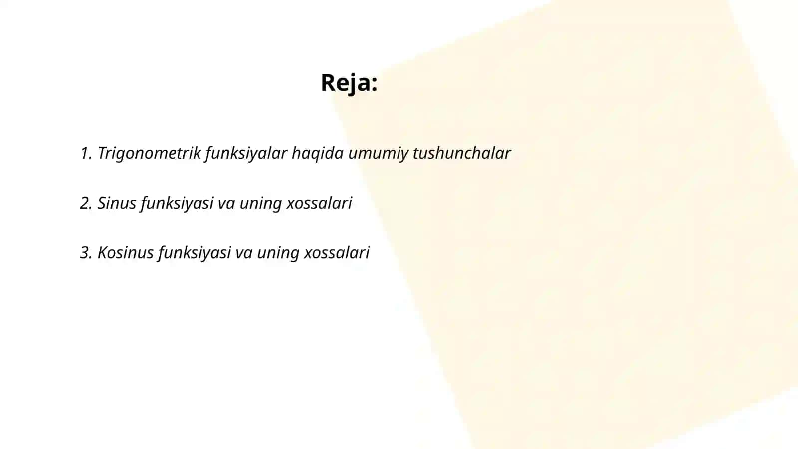 Trigonometrik funksiyalar va ularning xossalari 2