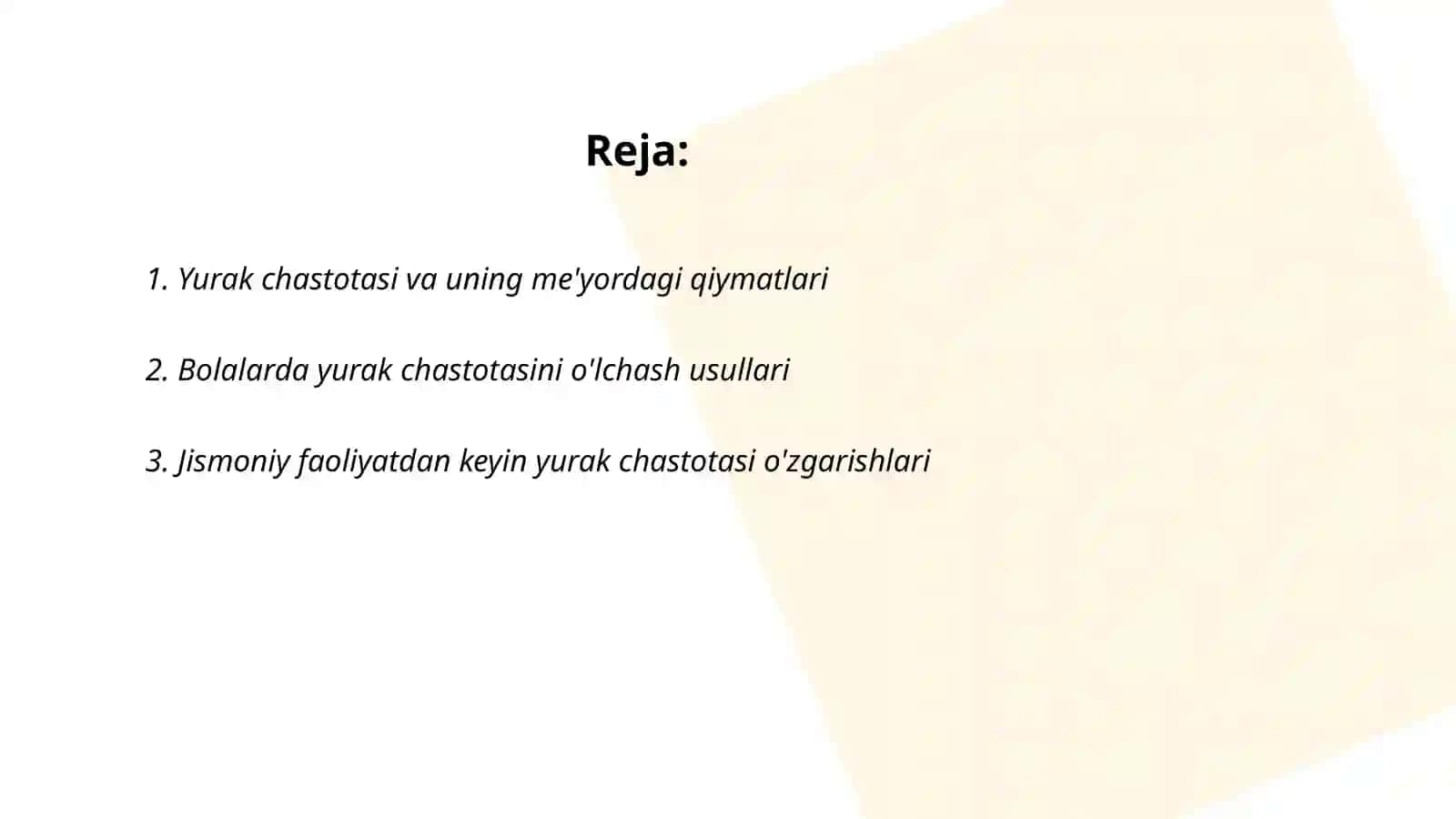 Turli yoshdagi bolalarda me'yorda va jismoniy ishdan keying yurak chastotasi aniqlanib, yurakning sistolik va minutlik hajmini aniqlash 2
