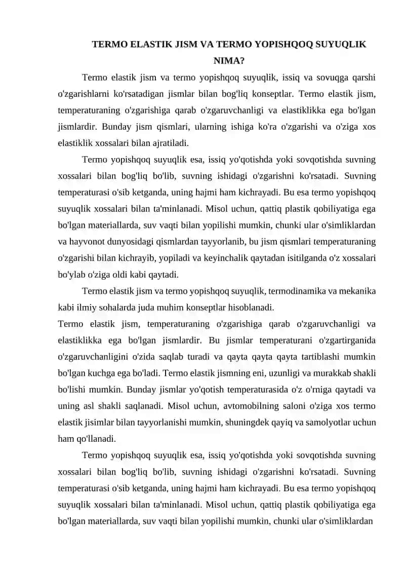 Termo elastik jism va termo yopishqoq suyuqliklar 2