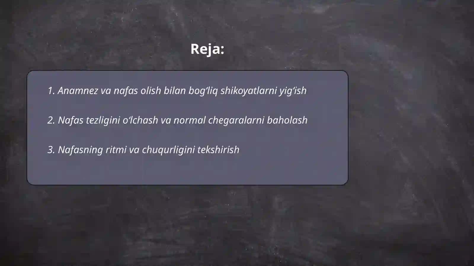 Nafas olish azolari tizimini baholash 2