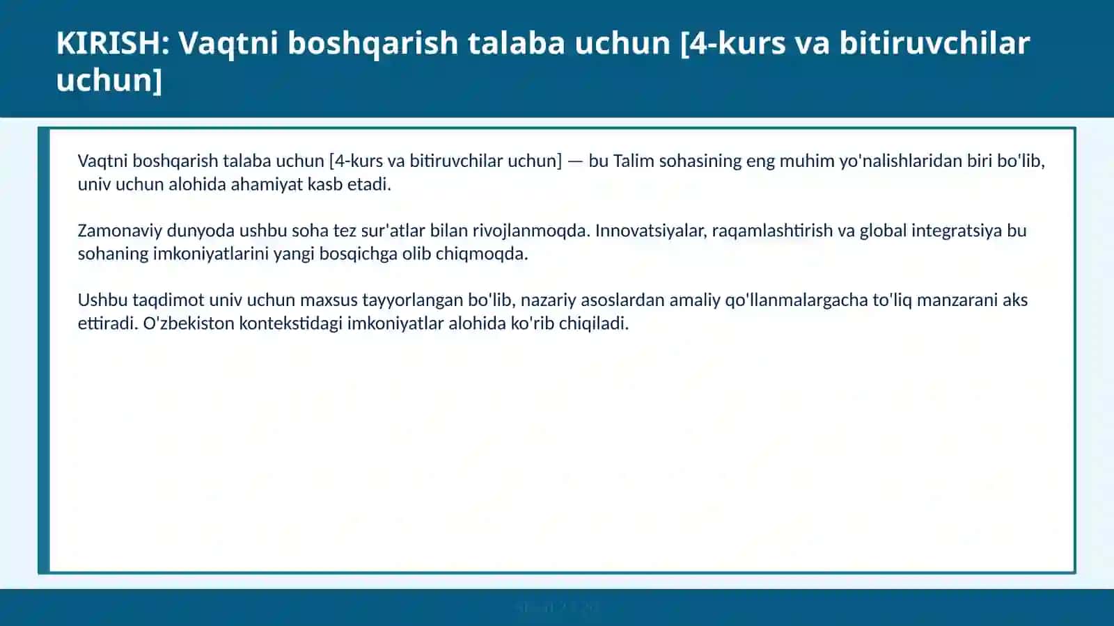 Vaqtni boshqarish talaba uchun [4-kurs va bitiruvchilar uchun] 2
