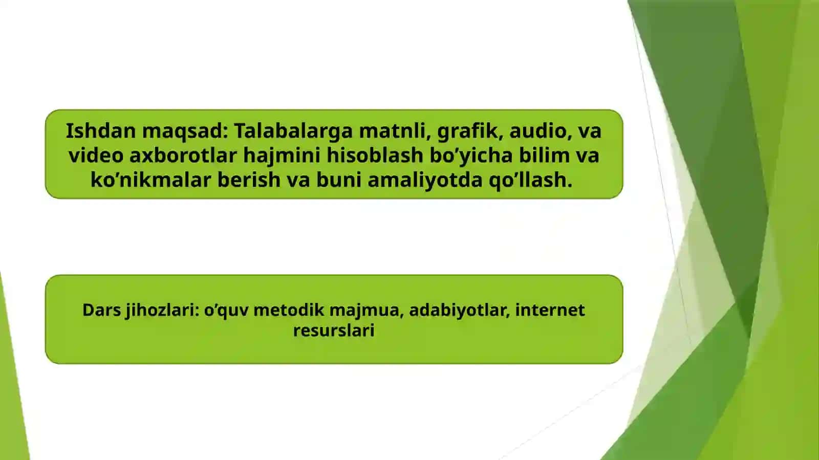 Matnli, grafik, audio va video axborotlarni hajmini hisoblash 2