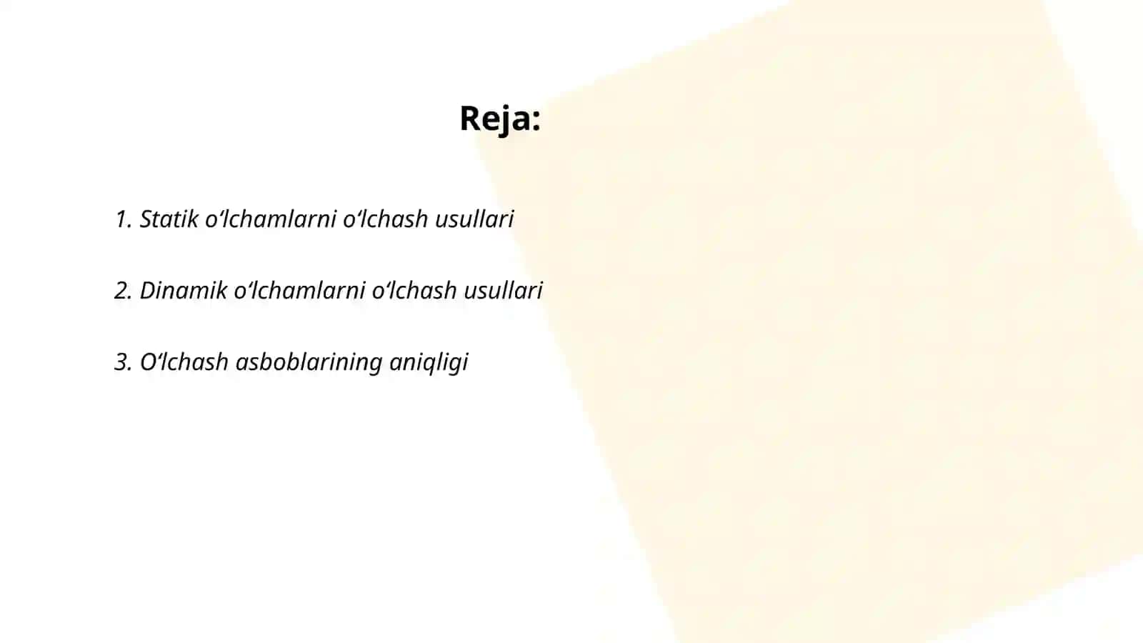 Statik oʻlchamlarni oʻlchash usullari 2