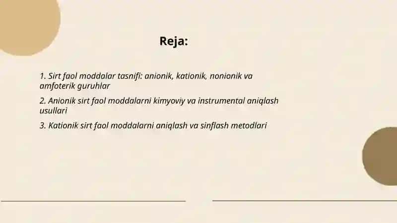 Sirt faol moddalar sinfni aniqlash 2