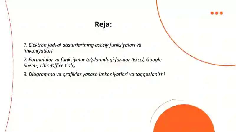 Elektron jadval bilan ishlaydigan dasturlar 2
