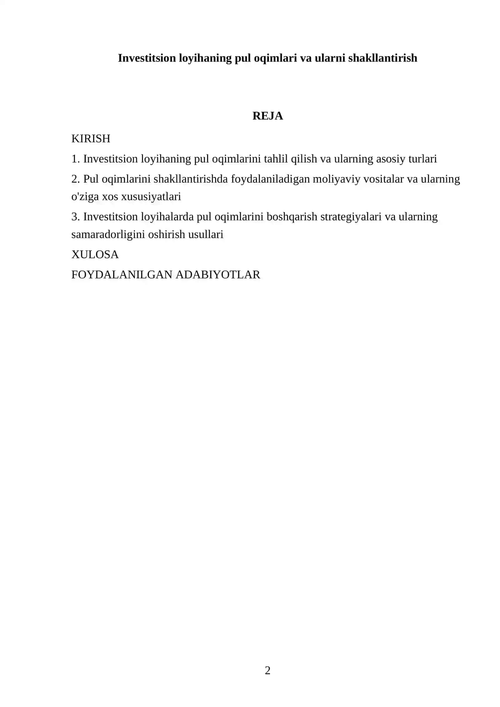 Investitsion loyihaning pul oqimlari va ularni shakllantirish 2