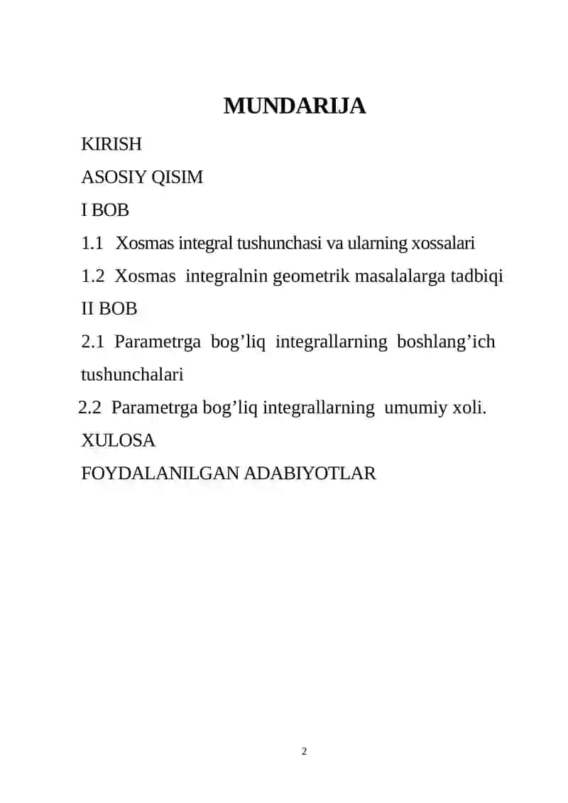 Parametrga bog‘liq xosmas integrallar 2
