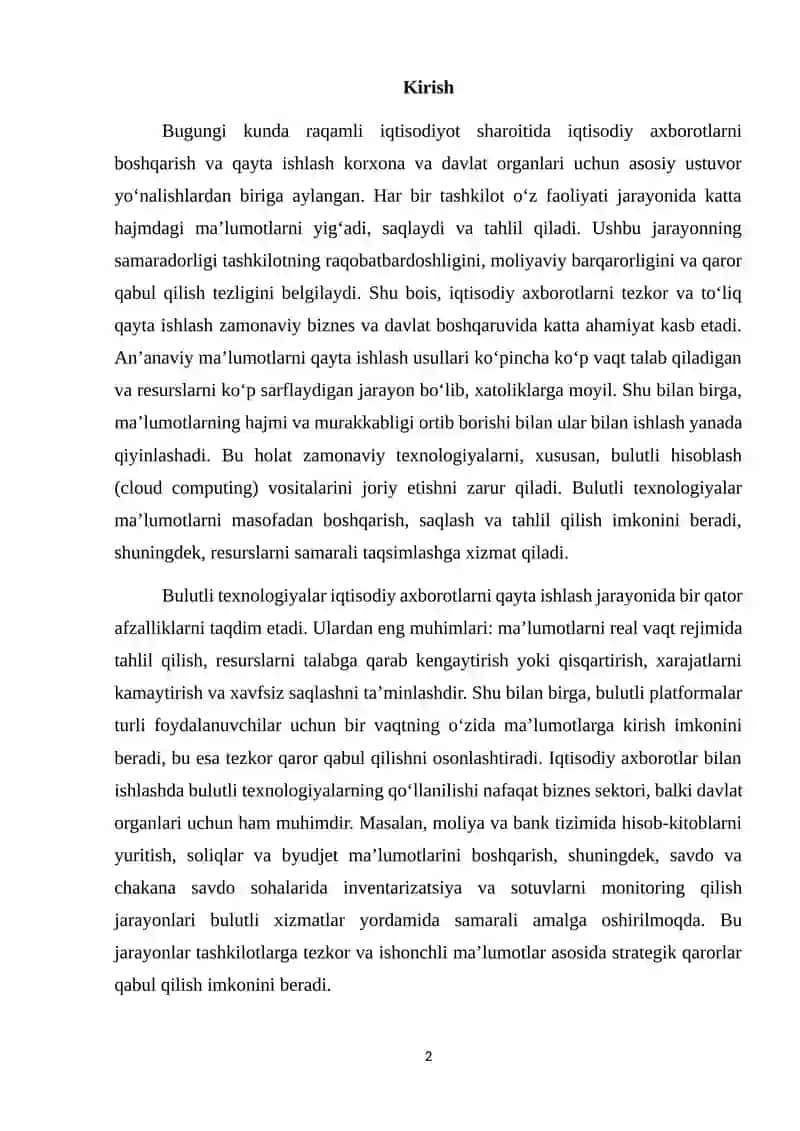 Iqtisodiy axborotlarni qayta ishlash jarayonida bulutli texnologiyalardan foydalanish 2