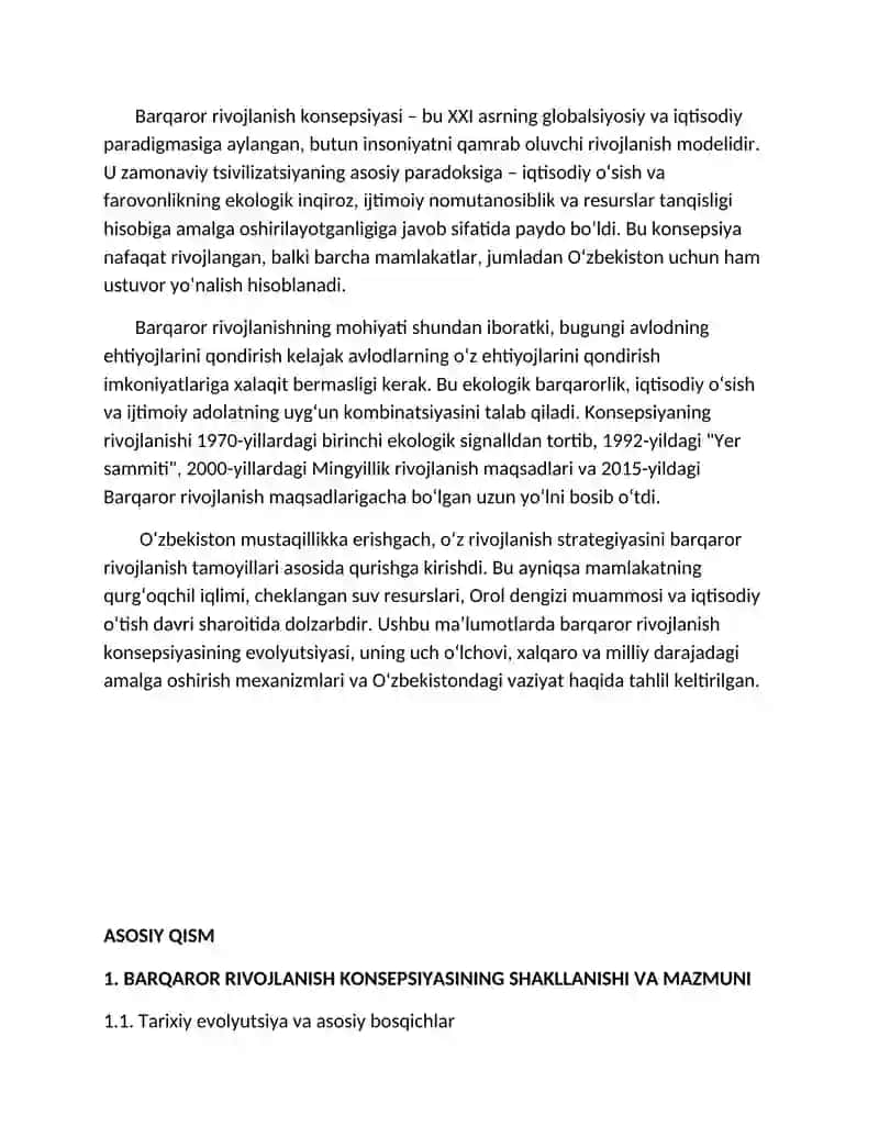 Barqaror rivojlanish konsepsiyasi: mazmuni, bosqichlari va Oʻzbekistonda amalga oshirilishi 2