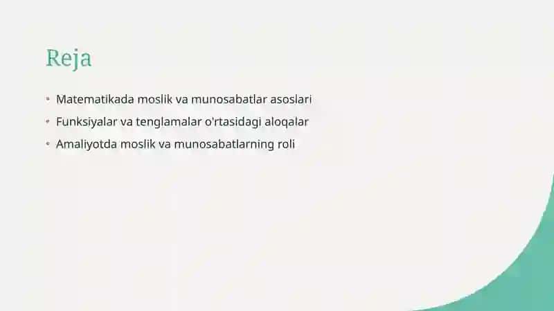 Moslik va munosabatga oid misollar. 2