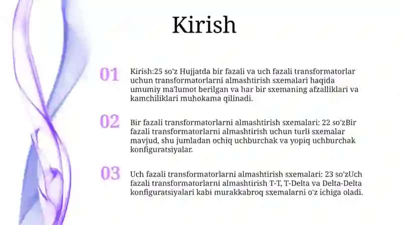 Ikki Chulg‘Amli Transformatorlarni Almashtirish Sxemalari 2
