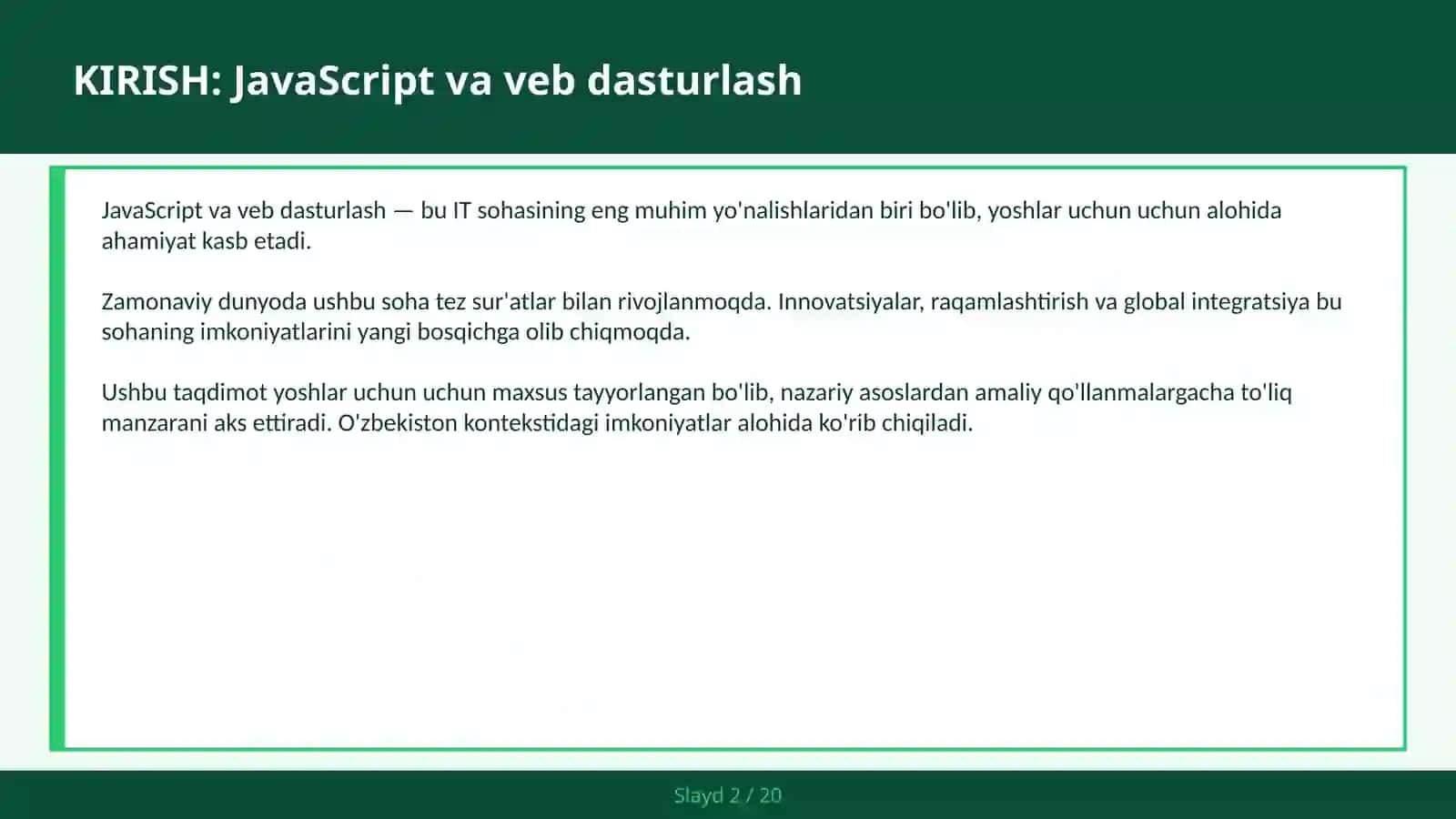 JAVASCRIPT VA VEB DASTURLASH 2