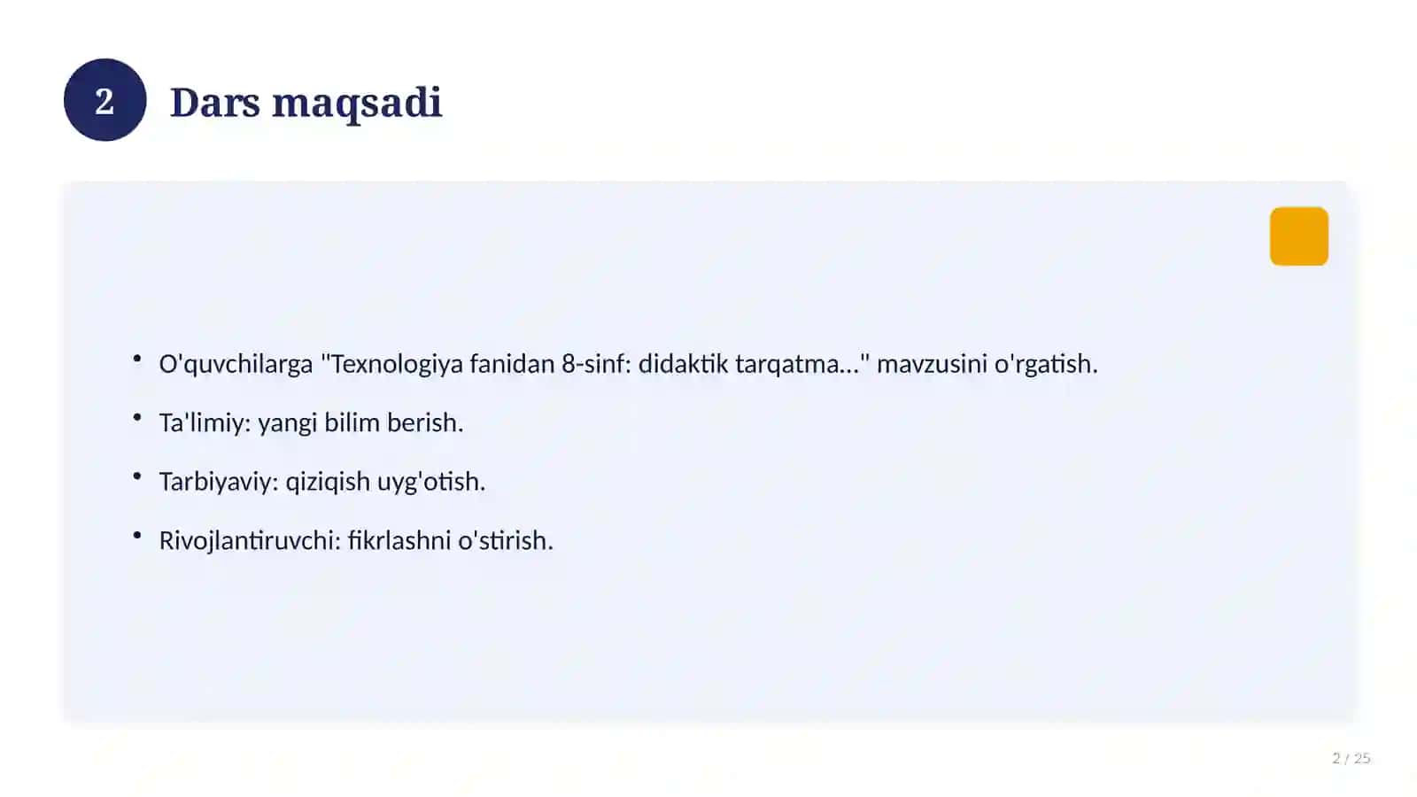 Texnologiya fanidan 8-sinf: didaktik tarqatma materiallar 2
