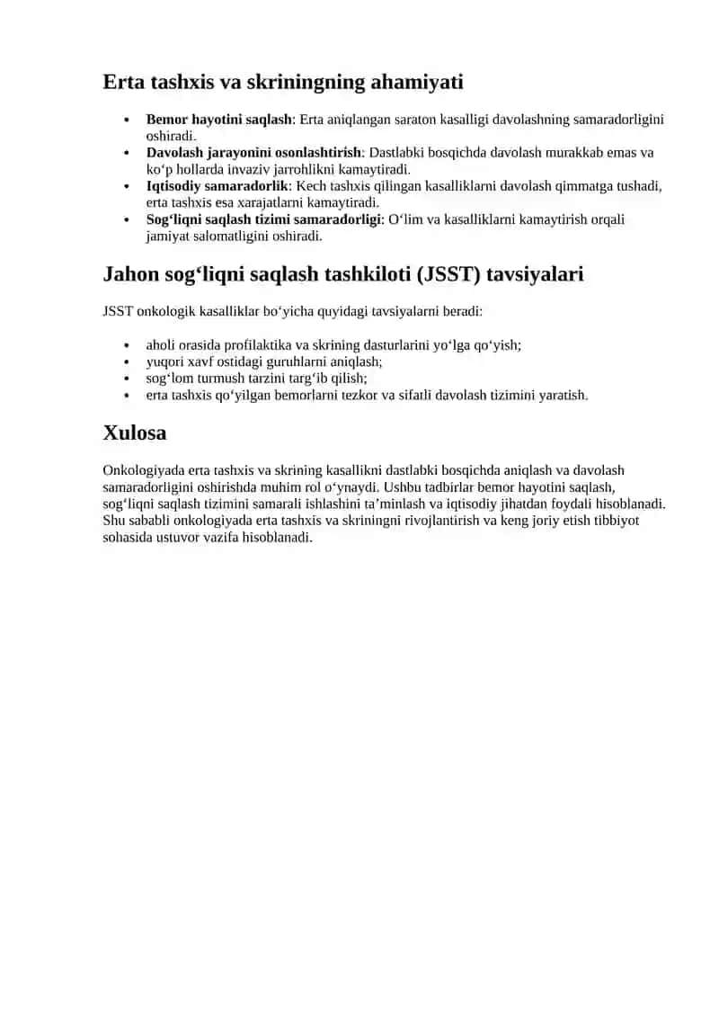ONKOLOGIYADA ERTA TASHXIS VA SKRININGNING AHAMIYATI 2