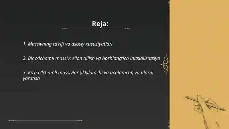 Massivlarni tashkil etish 2